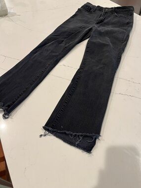 Mother Black Raw Hem Straight-Leg Jeans